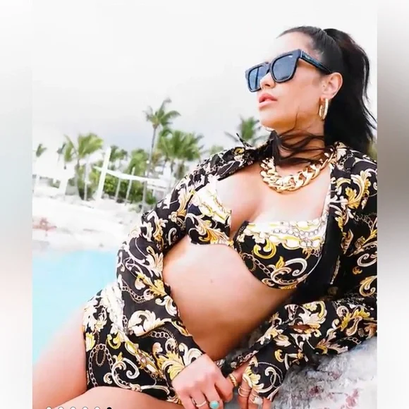 ‼️SOLD‼️Carmen Marc Valvo Swim Sense Filigree Status High Waist Bikini size S - Picture 10 of 12